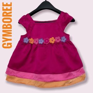 NWOT Gymboree 18-24 mos floral appliqué Tiered dress. Satin Pink, orange